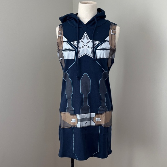 Mighty Fine Dresses & Skirts - Mighty Fine Captain America Winter Solider Marvel Hooded Sleeveless Dress Size S